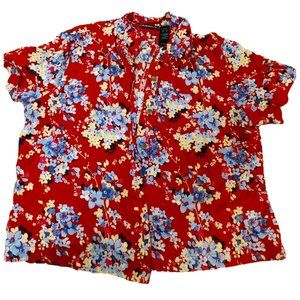 Crazy Horse Hawaiian Shirt Short Sleeve Floral Blouse Red Women's Size XL